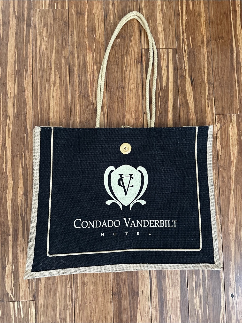 Condado Vanderbilt Hotel Logo Tote Bag in Black and Natural